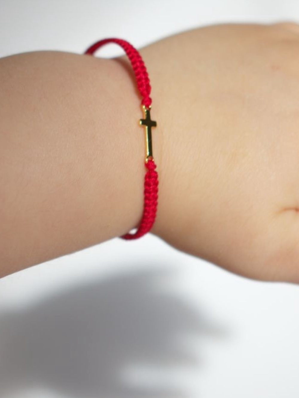 Red Braided Kids /Newborn Bracelet with Gold Color Cross